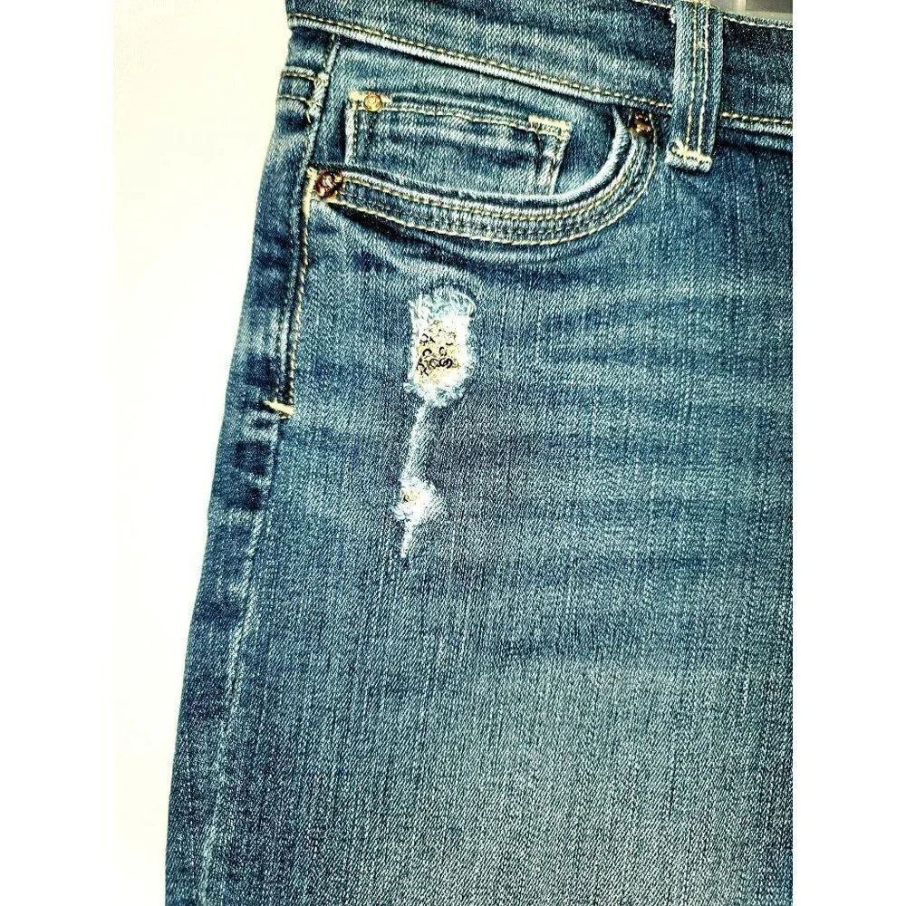 WHBM Crop Straight Leg Sequin Destressed Feel Beautiful Jean - Size 00
